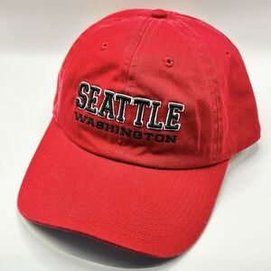 Seattle Washington Wordmark Dad Hat Cap Adjustable Strapback Red Outdoors Casual